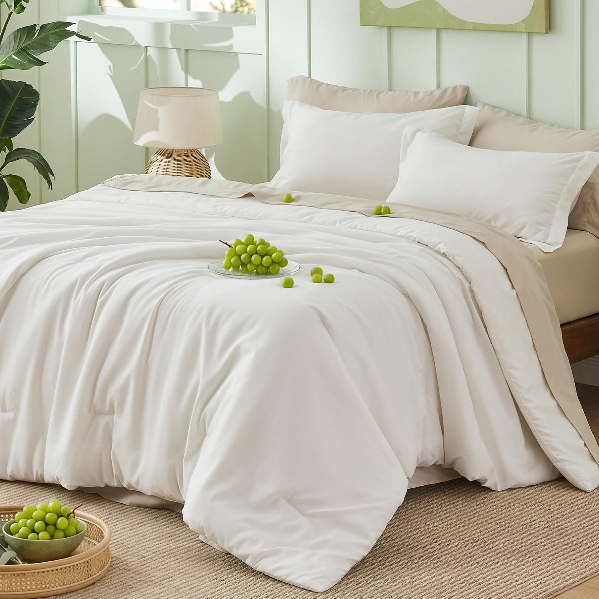 Bedsure Queen Bed in a Bag, Sage Green Comforter Set Contrasting 7 Pieces