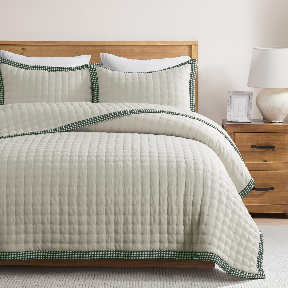 WDCOZY Cloud Soft Quilt Set, King Size, Beige, 3 Pieces 104x90 inches