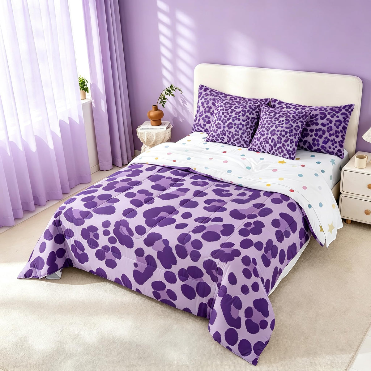 Erosebridal Leopard Print 7 Piece Bedding Set Full Cheetah Decor Comforter Set with Sheets Geometric Modern Bed in A Bag African Safari Animal Bed Sets with 2 Pillowcases, 2 Pillow Covers Lightweight