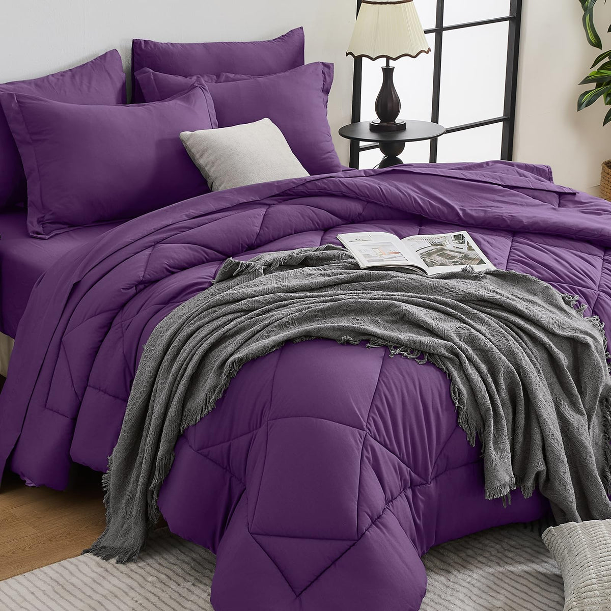 HEVUMYI 7-Piece King Comforter Set, Dark Grey Bed in a Bag