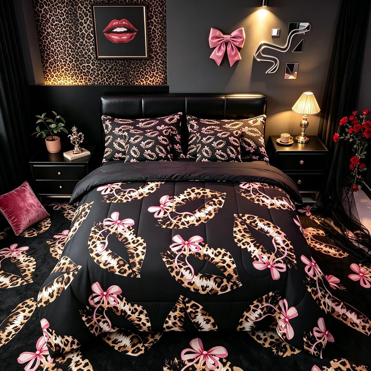 Erosebridal Leopard Print 7 Piece Bedding Set Full Cheetah Decor Comforter Set with Sheets Geometric Modern Bed in A Bag African Safari Animal Bed Sets with 2 Pillowcases, 2 Pillow Covers Lightweight