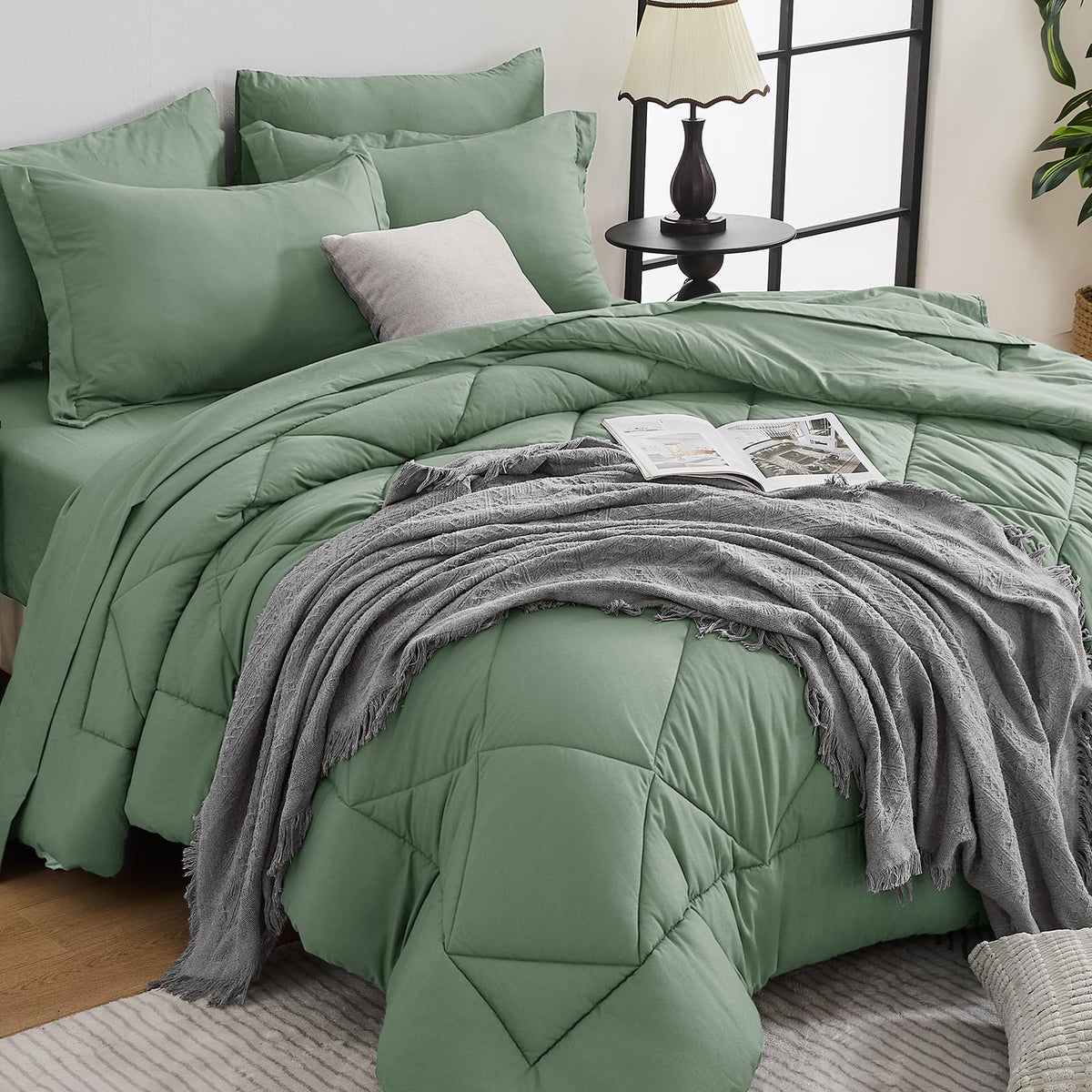HEVUMYI 7-Piece King Comforter Set, Dark Grey Bed in a Bag