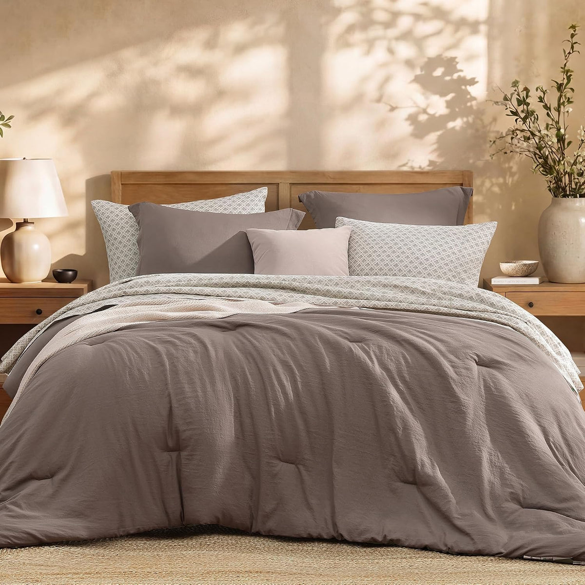 Queen Comforter Set with Sheets-7 Pieces Soft Recycled Bed in a Bag Bedding
