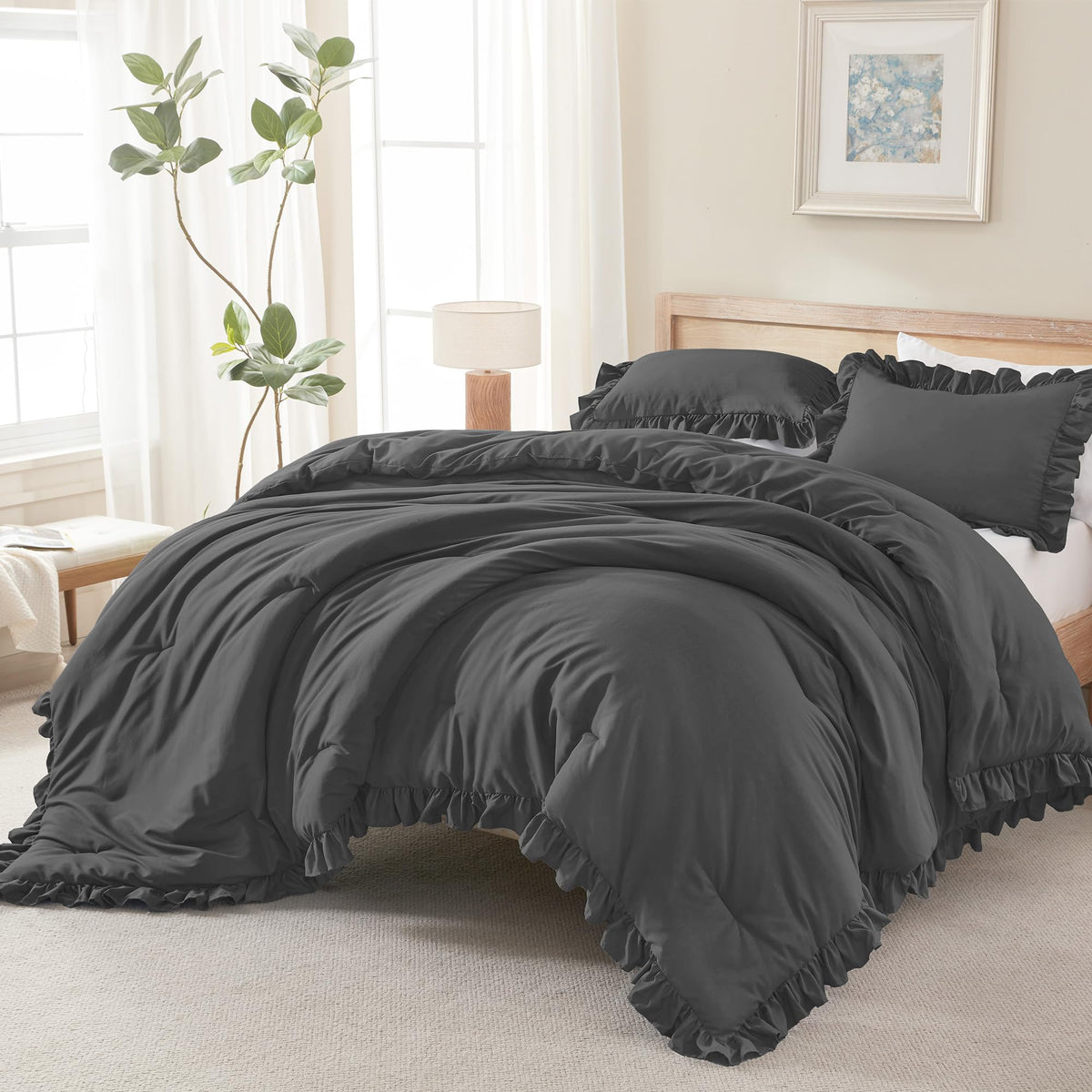 Andency Pink Ruffle Comforter Twin Size, 2 Pieces Soft Bed Set