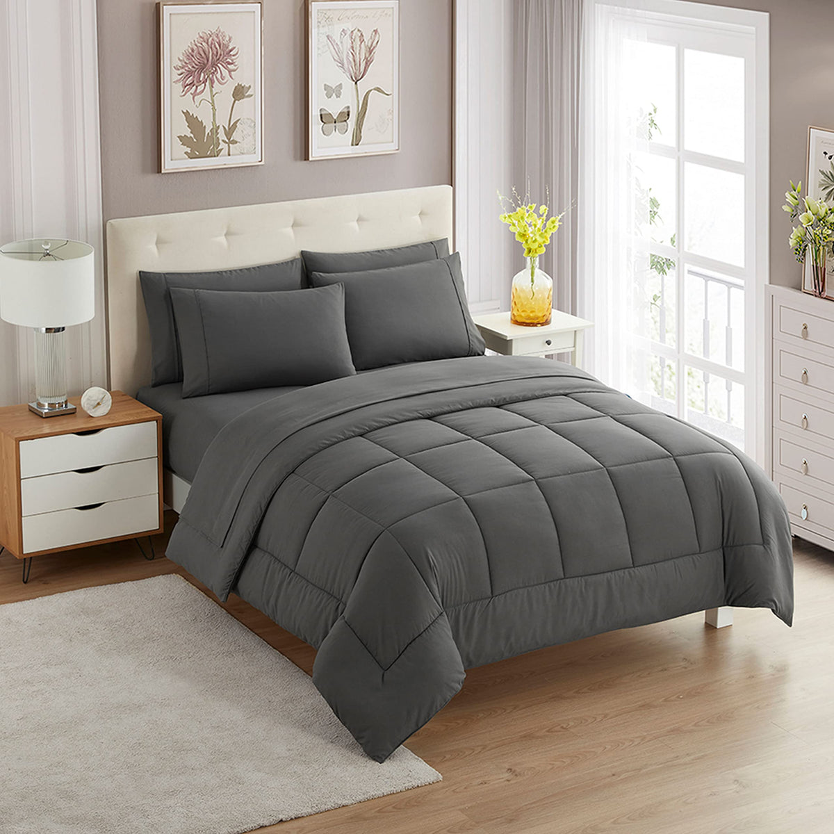 Sweet Home Collection 5 Piece Comforter Set Bag Solid Color All Season Soft Down Alternative Blanket & Luxurious Microfiber Bed Sheets, Navy, Twin