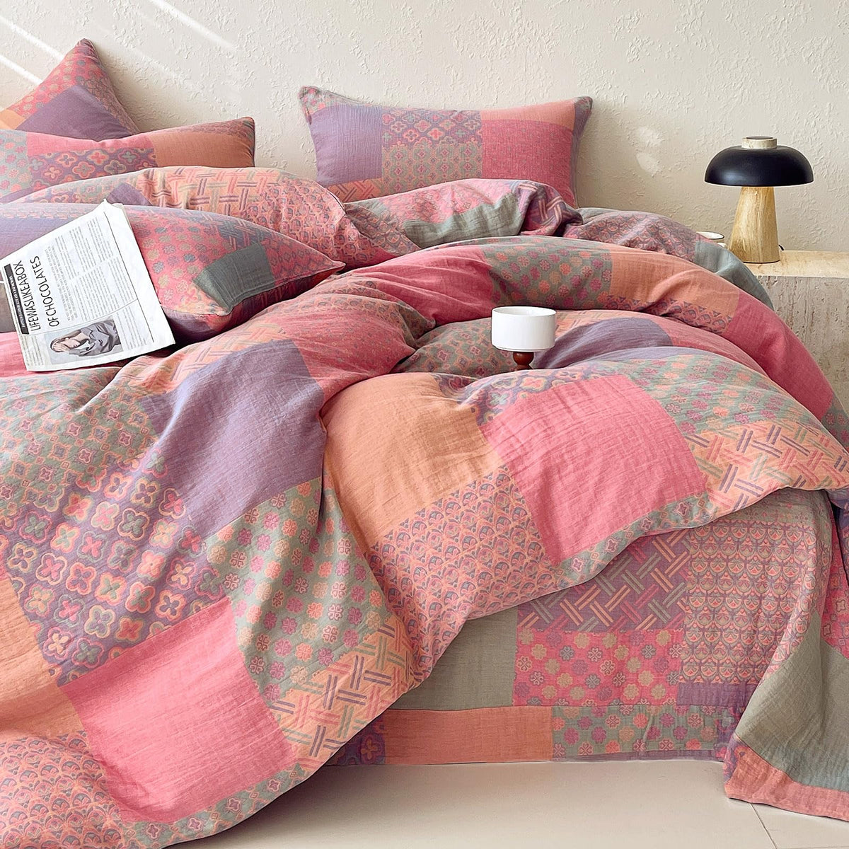 mixinni Duvet Cover Set King Size Bird Flower Pattern Soft Long Staple Cotton Floral Bedding Comforter Cover Set with Zipper Ties for Women and Men, Ultra Soft, Breathable, Easy Care-King Size