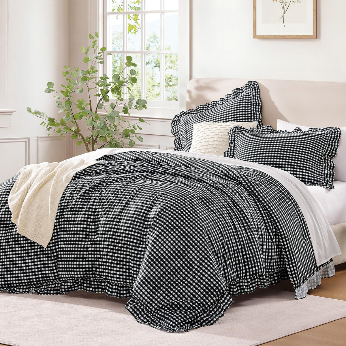 Andency Pink Ruffle Comforter Twin Size, 2 Pieces Soft Bed Set