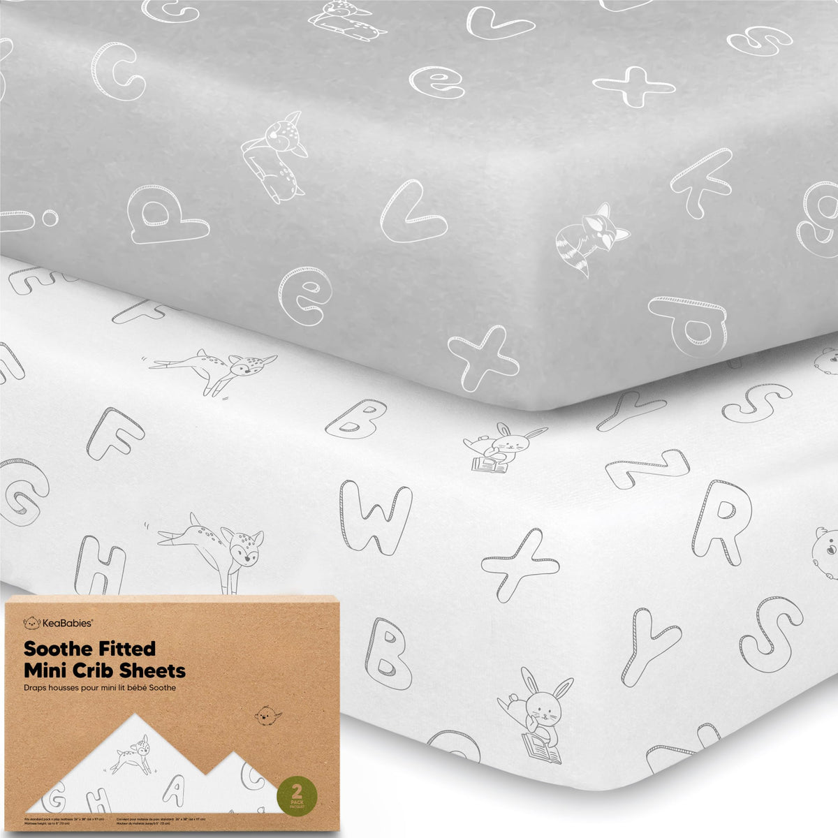 2-Pack Mini Crib Sheets Fitted, 38x26 Pack N Play Mattress Sheets (Elly)
