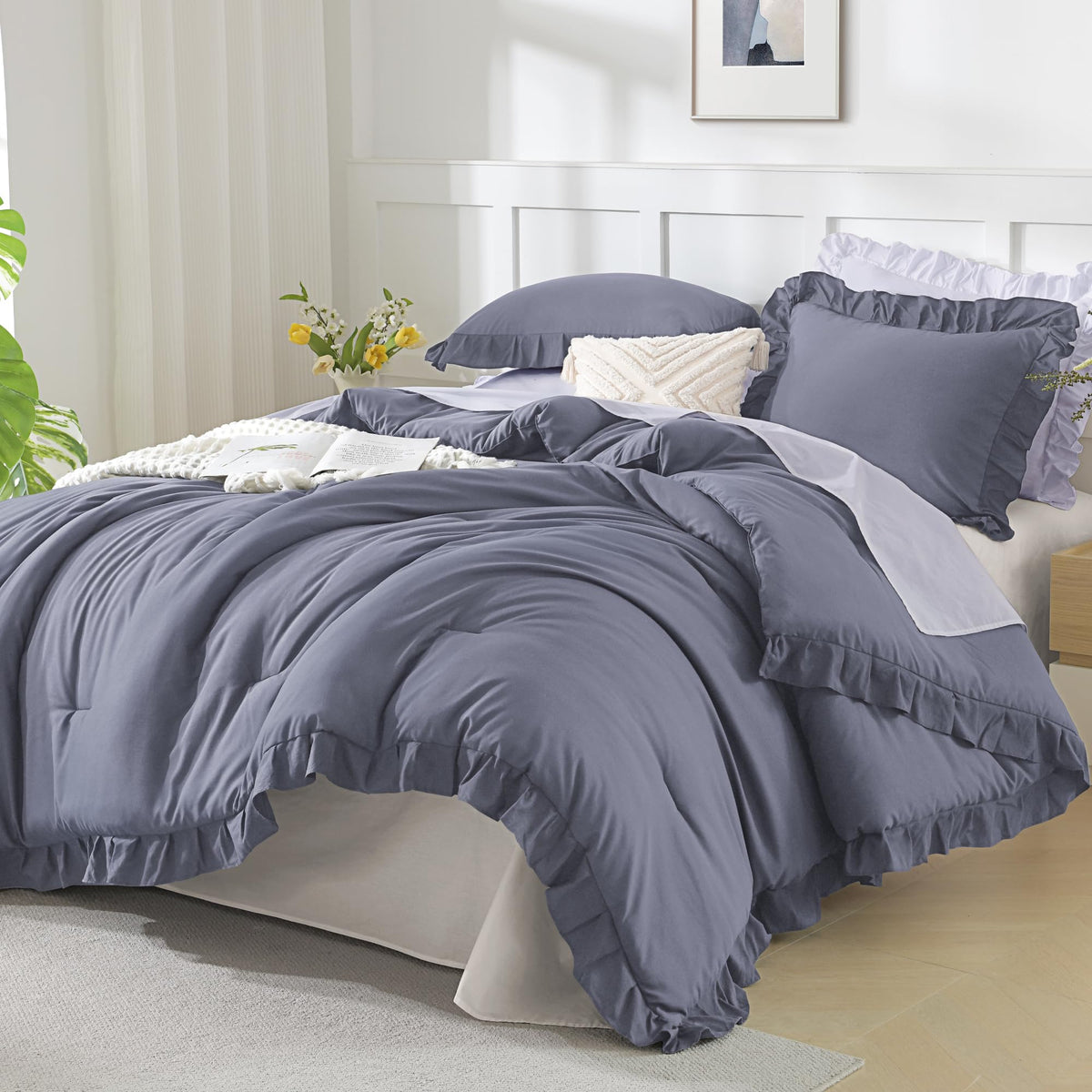 Andency Pink Ruffle Comforter Twin Size, 2 Pieces Soft Bed Set