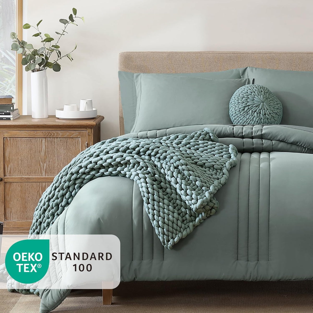 Full Size Comforter Sets-7 Pieces Sage Soft Bed in a Bag Full Bedding Sets