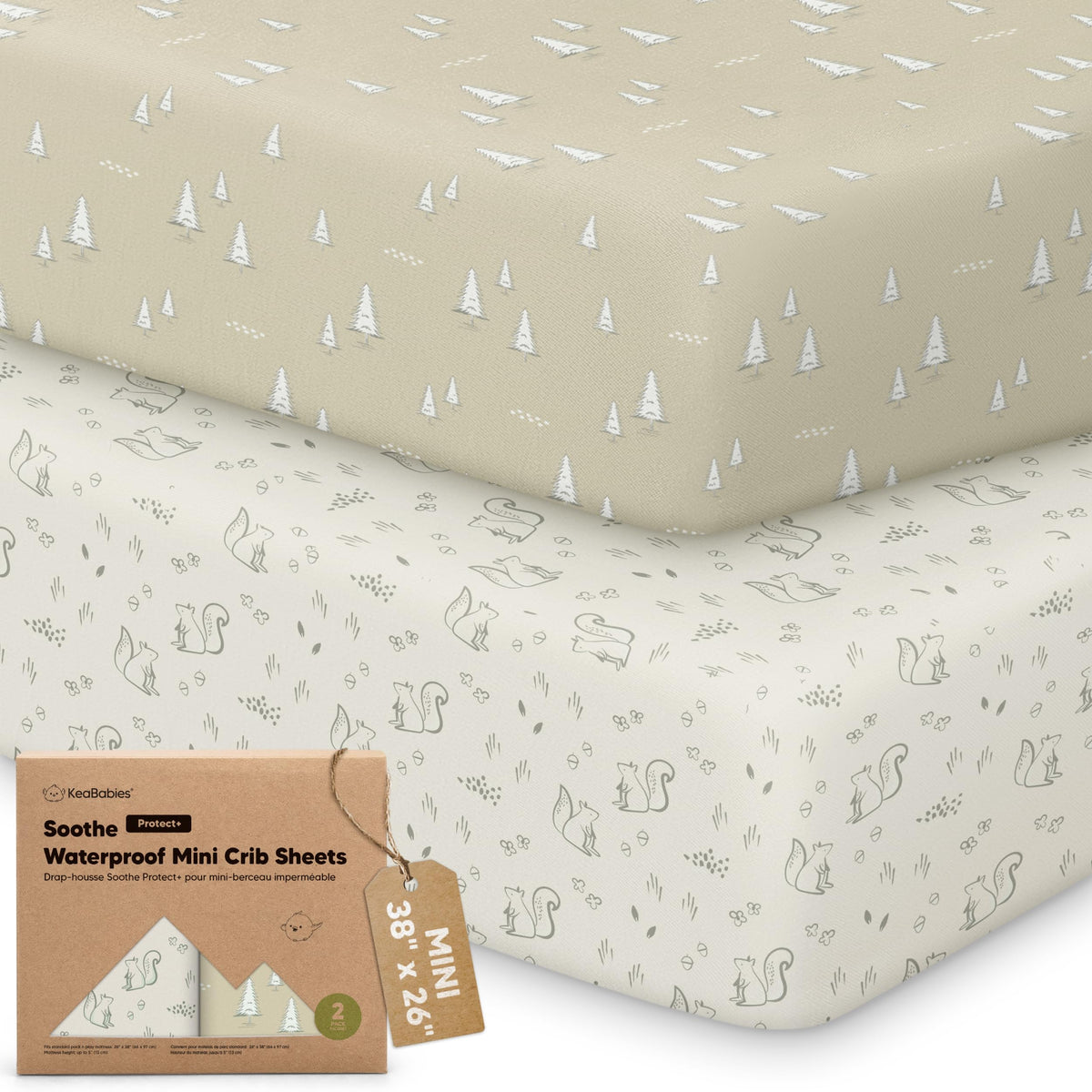 2-Pack Mini Crib Sheets Fitted, 38x26 Pack N Play Mattress Sheets (Elly)