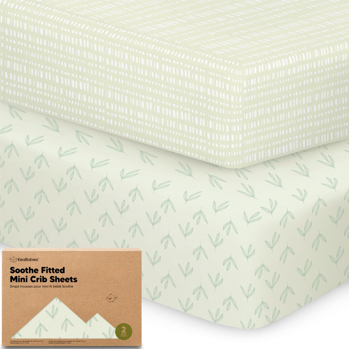 2-Pack Mini Crib Sheets Fitted, 38x26 Pack N Play Mattress Sheets (Elly)