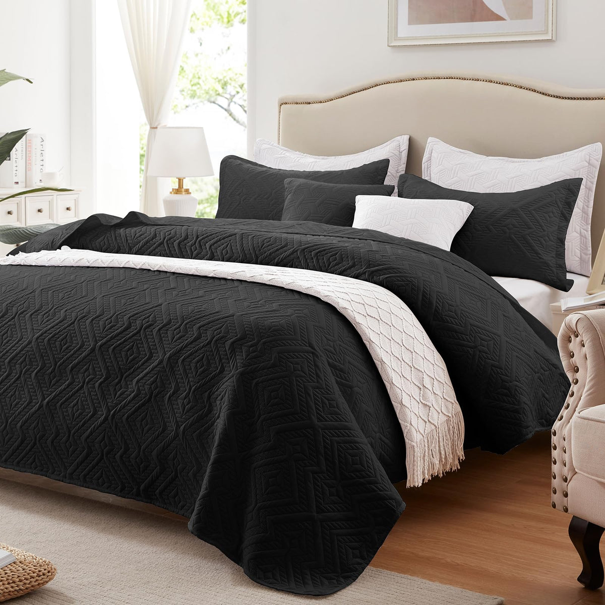 LEAONME Full/Queen Quilt Set 3 Pieces, Lightweight Burnt Orange/Rust Bedspread-90''x98'', Soft Microfiber Summer Quilt, Luxurious Warm Coverlet Set for All Seasons (Includes 1 Quilt, 2 Shams)