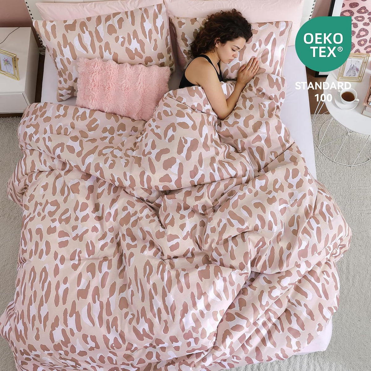 Cheetah Print Comforter Set Queen, Luxury Leopard Print Bedding, Blush
