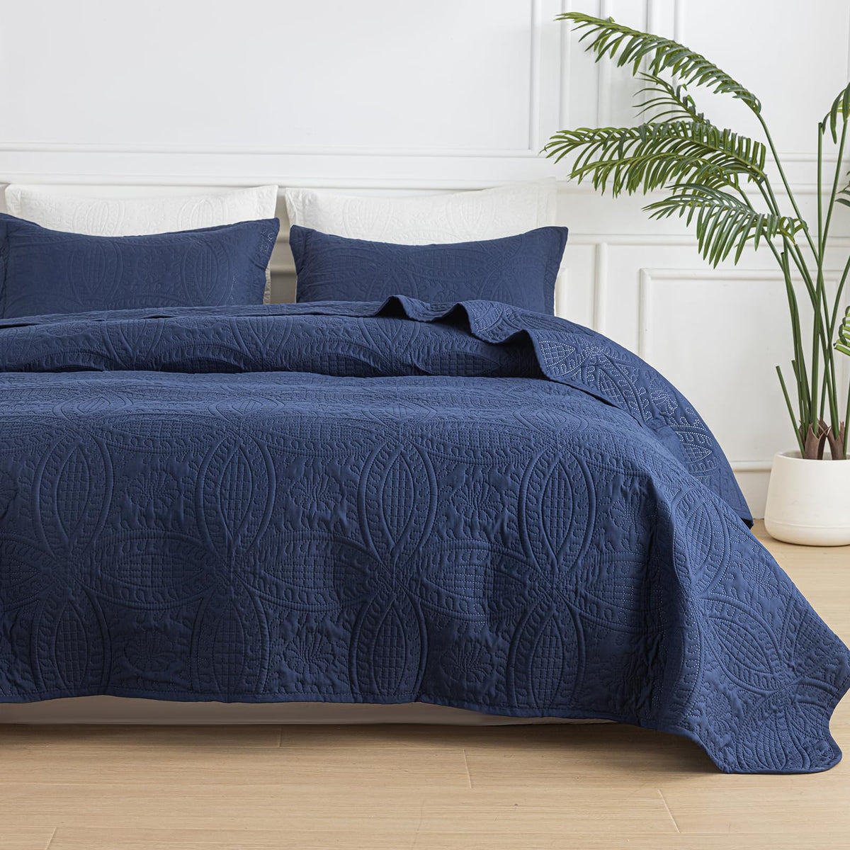 SheRest Queen Quilt Bedding Set - Grayish Blue Soft Breathable Bed Quilts, Modern Style Embossed Bedspreads, Lightweight Microfiber Coverlet for All Seasons-3 Pieces (1 Quilt,2 Pillow Shams)
