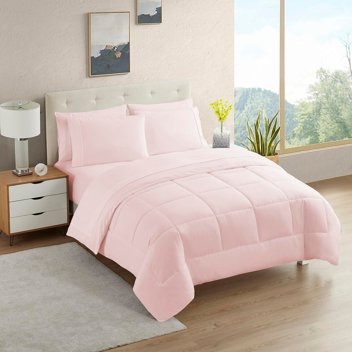 Sweet Home Collection 5 Piece Comforter Set Bag Solid Color All Season Soft Down Alternative Blanket & Luxurious Microfiber Bed Sheets, Navy, Twin