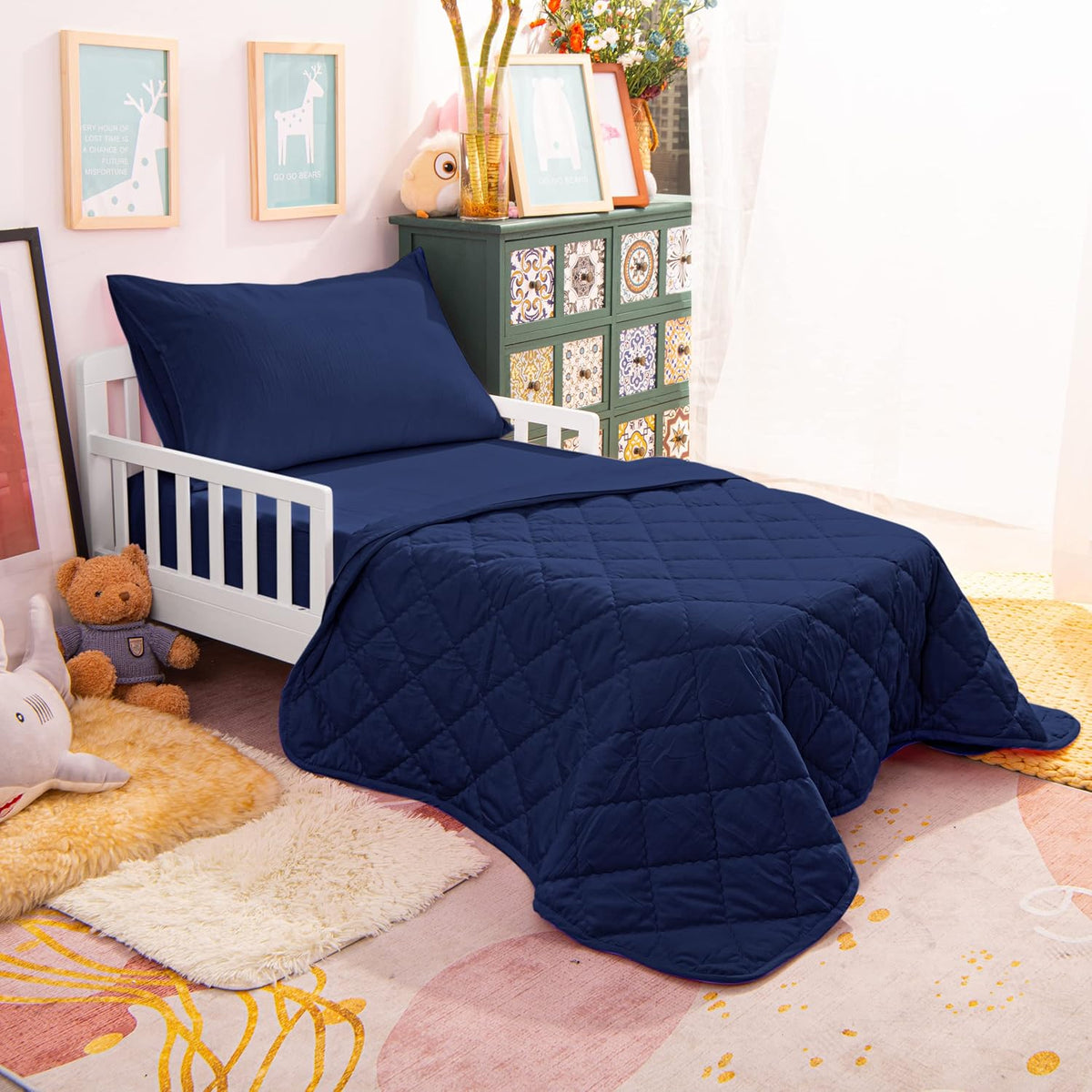 NTBAY Toddler Microfiber Bedding Set, 4 Piece, Navy Blue