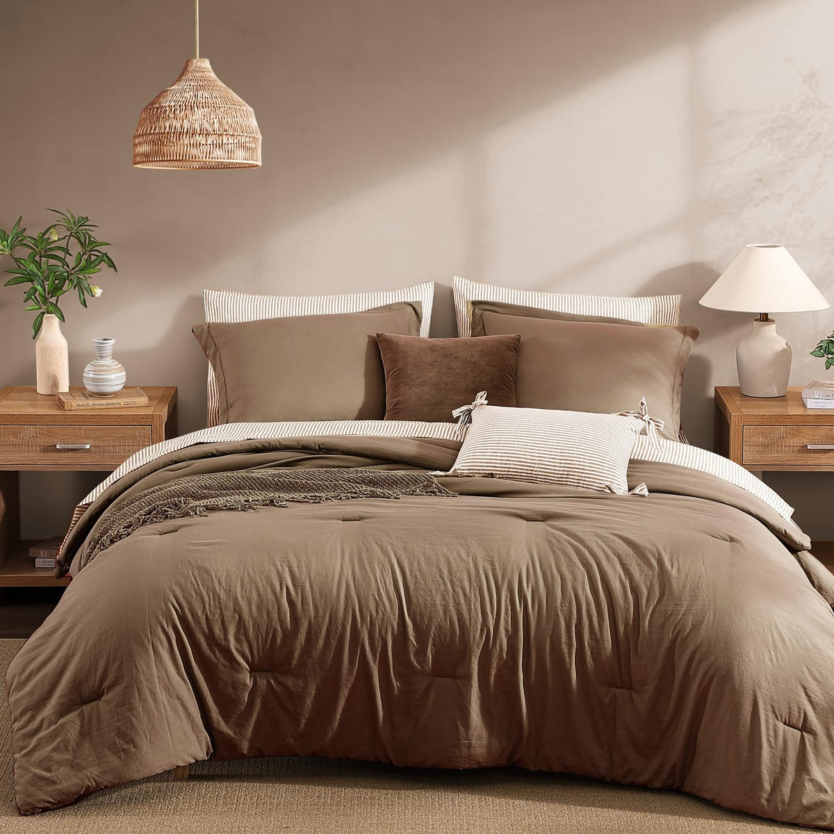 Monbix Queen Comforter Set - 7 Pieces Soft Bed in a Bag Queen Bedding Sets