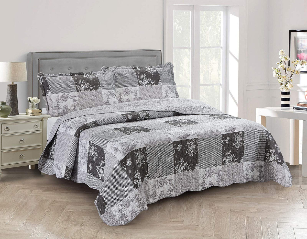 Brilliant Sunshine Rose and Sage Quilt Set, 3-Piece Bedding Sets, Traditional Patchwork Design, Washable and Reversible Bedspread, Soft Lightweight Coverlet, All-Season, Full/Queen, Light Pink Green
