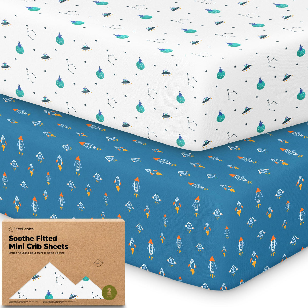 2-Pack Mini Crib Sheets Fitted, 38x26 Pack N Play Mattress Sheets (Elly)