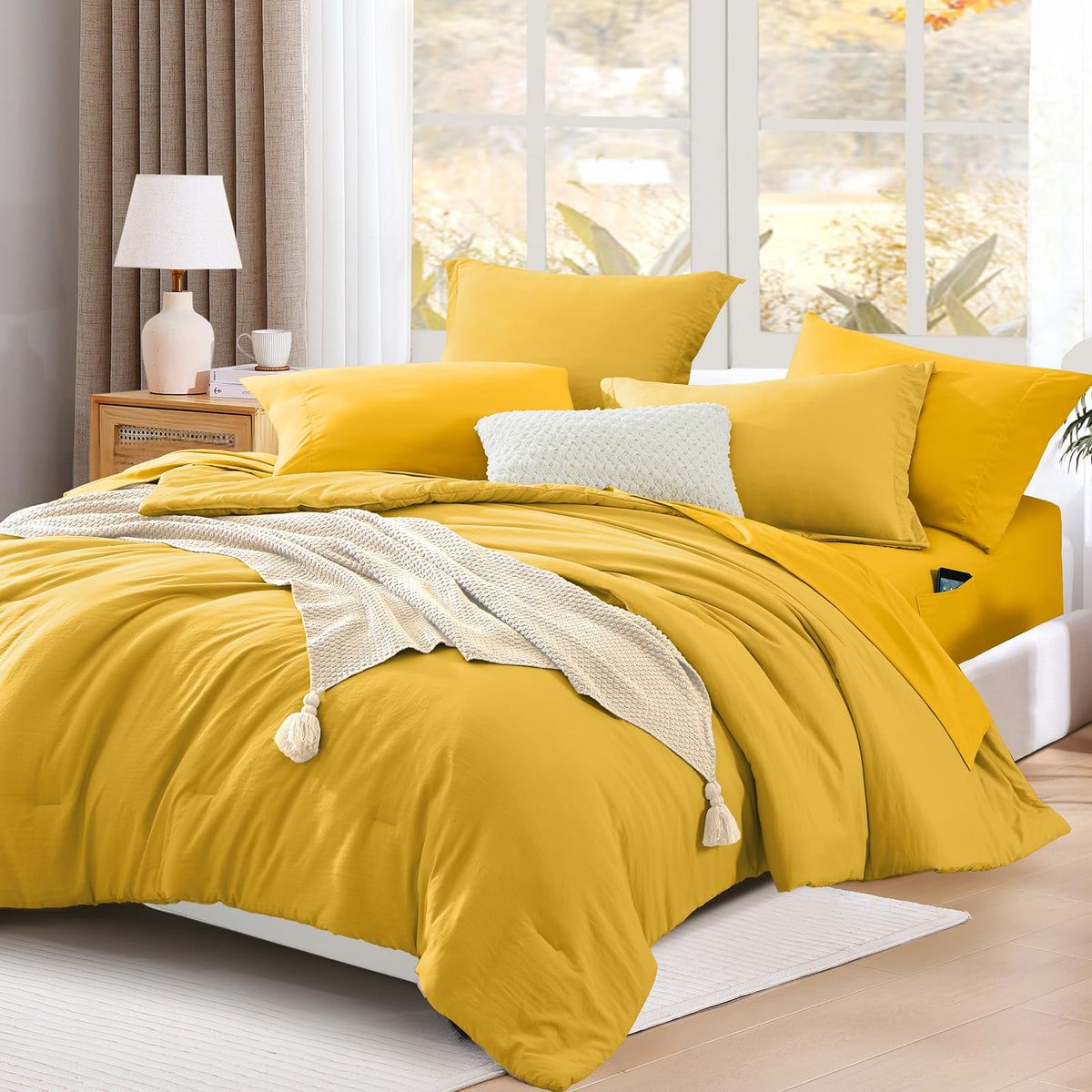 King Size Comforter Set- 7 Pieces Prewashed Bed in a Bag King Bedding Sets