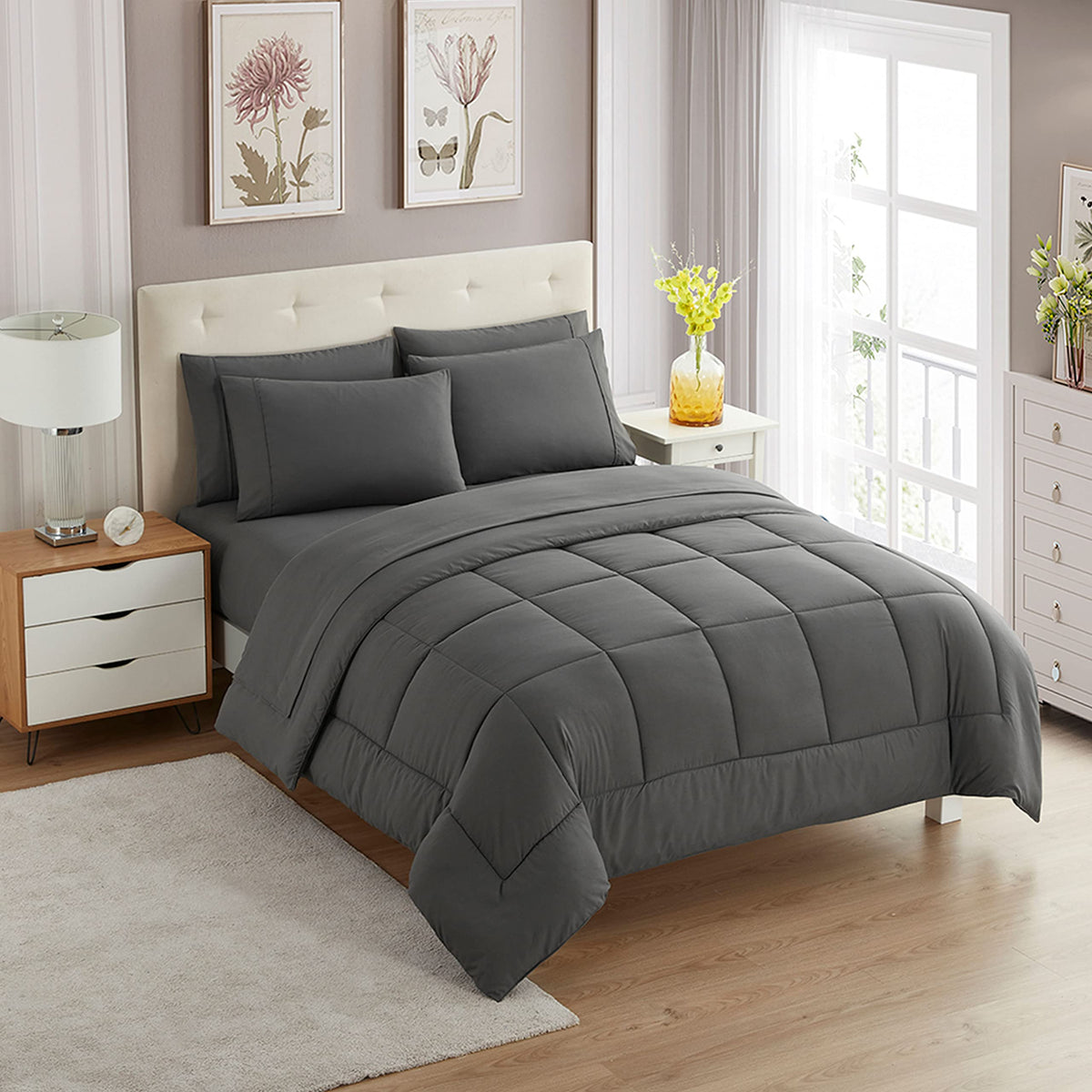 Sweet Home Collection 5 Piece Comforter Set Bag Solid Color All Season Soft Down Alternative Blanket & Luxurious Microfiber Bed Sheets, Navy, Twin