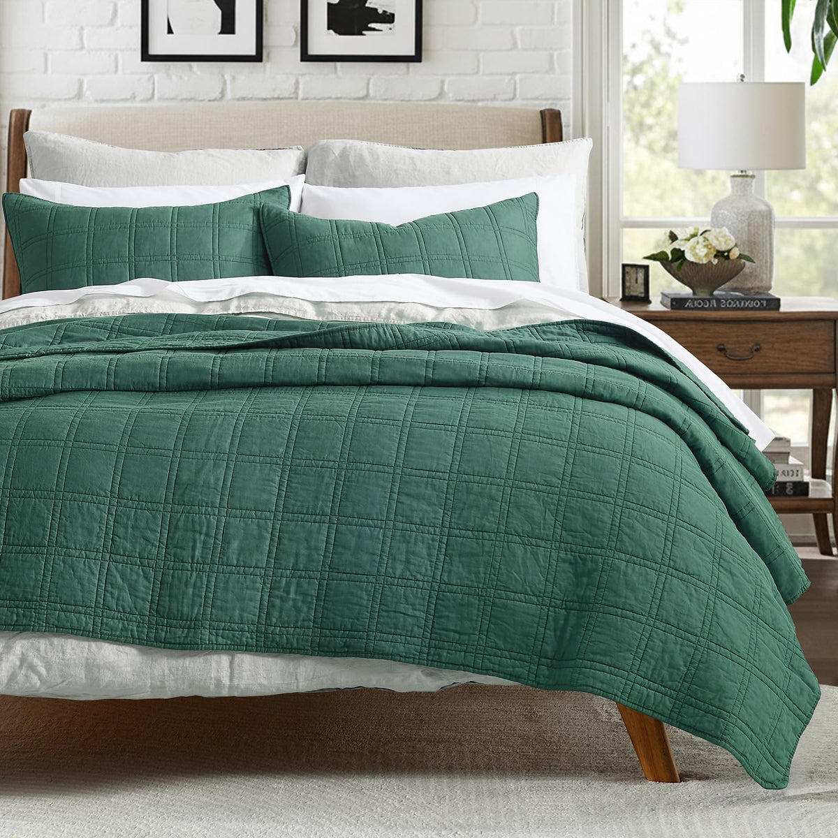 HORIMOTE HOME 100% Cotton Quilt Set Queen Size, Baby Blue Pre-Washed 3-Piece Bedspread Coverlet Set, Cozy Lightweight Stitching Bedding Cover with 2 Shams in Geometric Pattern for All Season