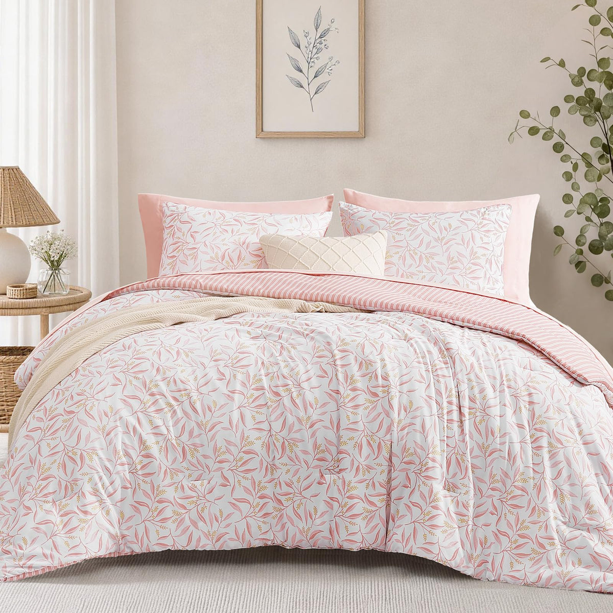 Monbix Queen Comforter Set - 7 Pieces Soft Bed in a Bag Queen Bedding Sets