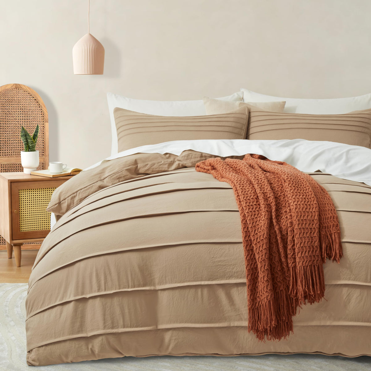 Oli Anderson 3PCS Pleated Duvet Cover Set, Sage Green, Queen