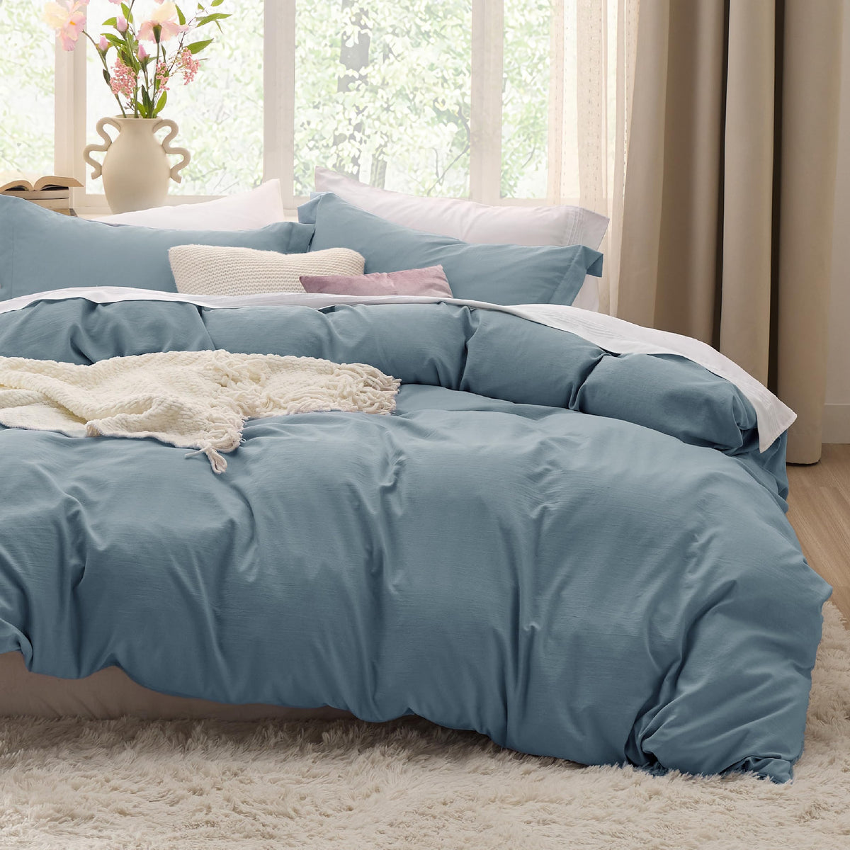 Bedsure Prewashed Duvet Cover Queen, Cotton-Like Soft Bedding Set, Beige