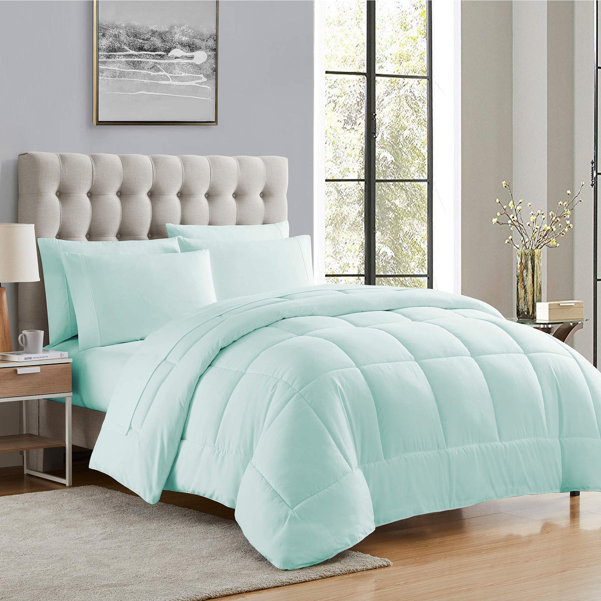 Sweet Home Collection 5 Piece Comforter Set Bag Solid Color All Season Soft Down Alternative Blanket & Luxurious Microfiber Bed Sheets, Navy, Twin