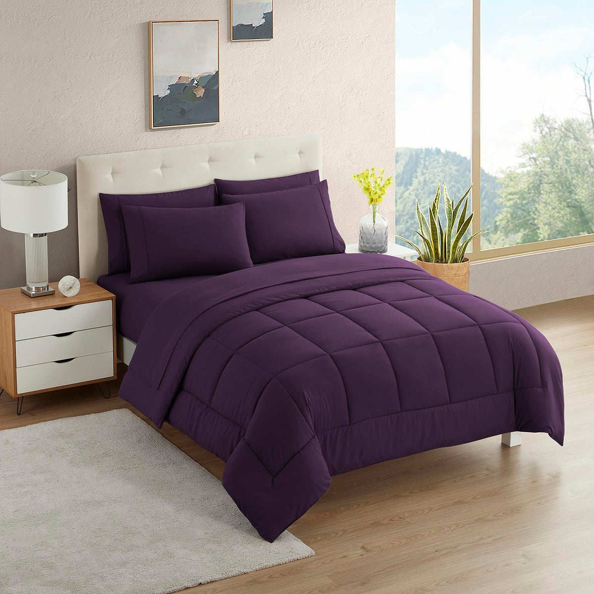 Sweet Home Collection 5 Piece Comforter Set Bag Solid Color All Season Soft Down Alternative Blanket & Luxurious Microfiber Bed Sheets, Navy, Twin
