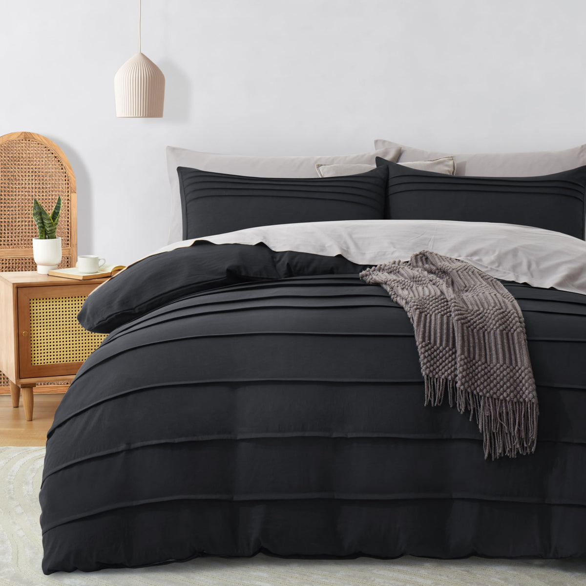 Oli Anderson 3PCS Pleated Duvet Cover Set, Sage Green, Queen
