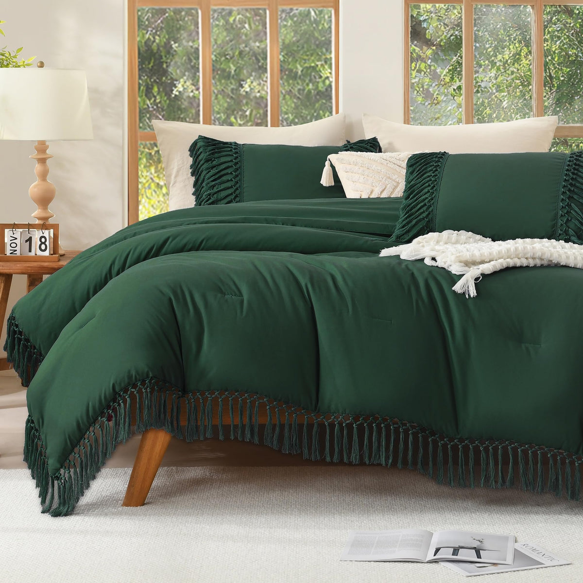 Andency Terracotta Comforter Set Queen, 3 Pieces Boho Tassel Bedding