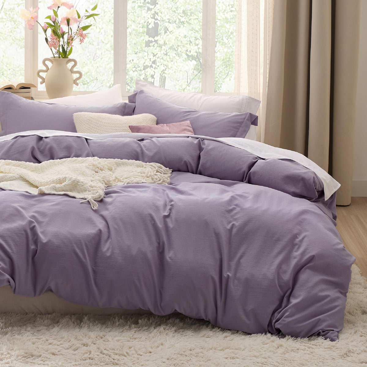 Bedsure Prewashed Duvet Cover Queen, Cotton-Like Soft Bedding Set, Beige