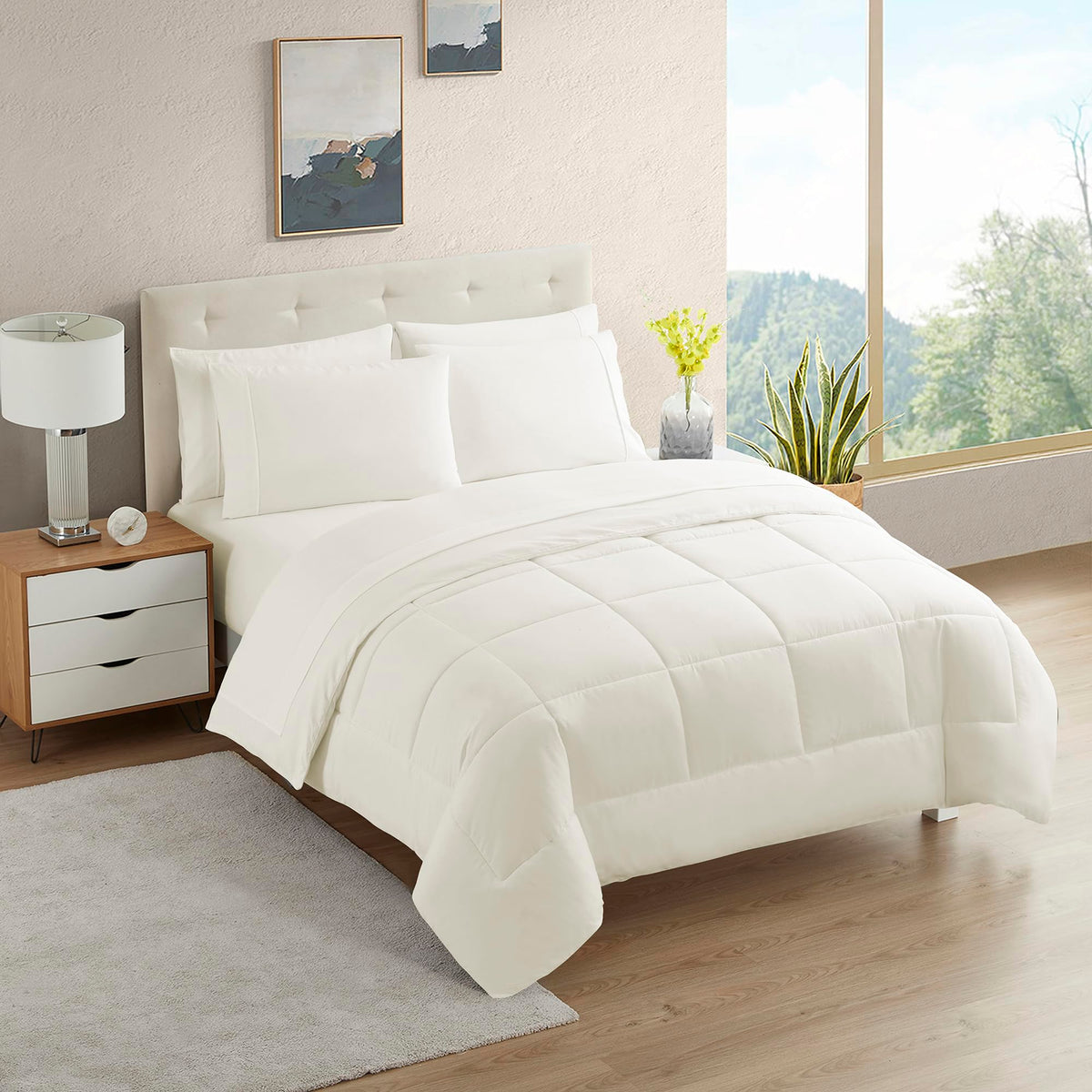 Sweet Home Collection 5 Piece Comforter Set Bag Solid Color All Season Soft Down Alternative Blanket & Luxurious Microfiber Bed Sheets, Navy, Twin