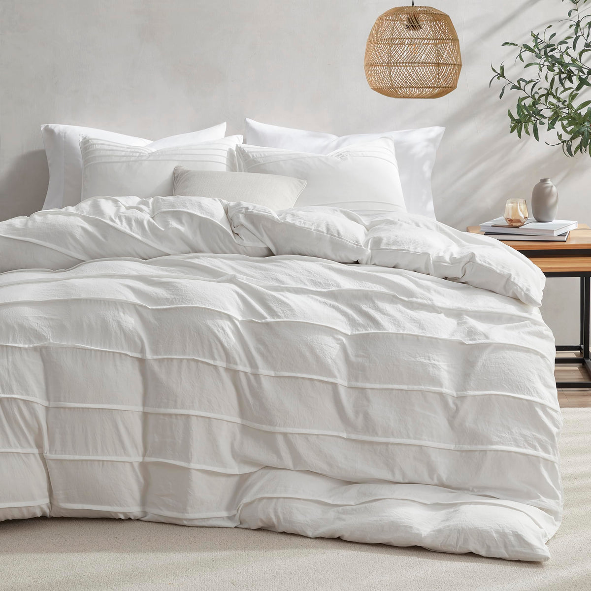 Oli Anderson 3PCS Pleated Duvet Cover Set, Sage Green, Queen