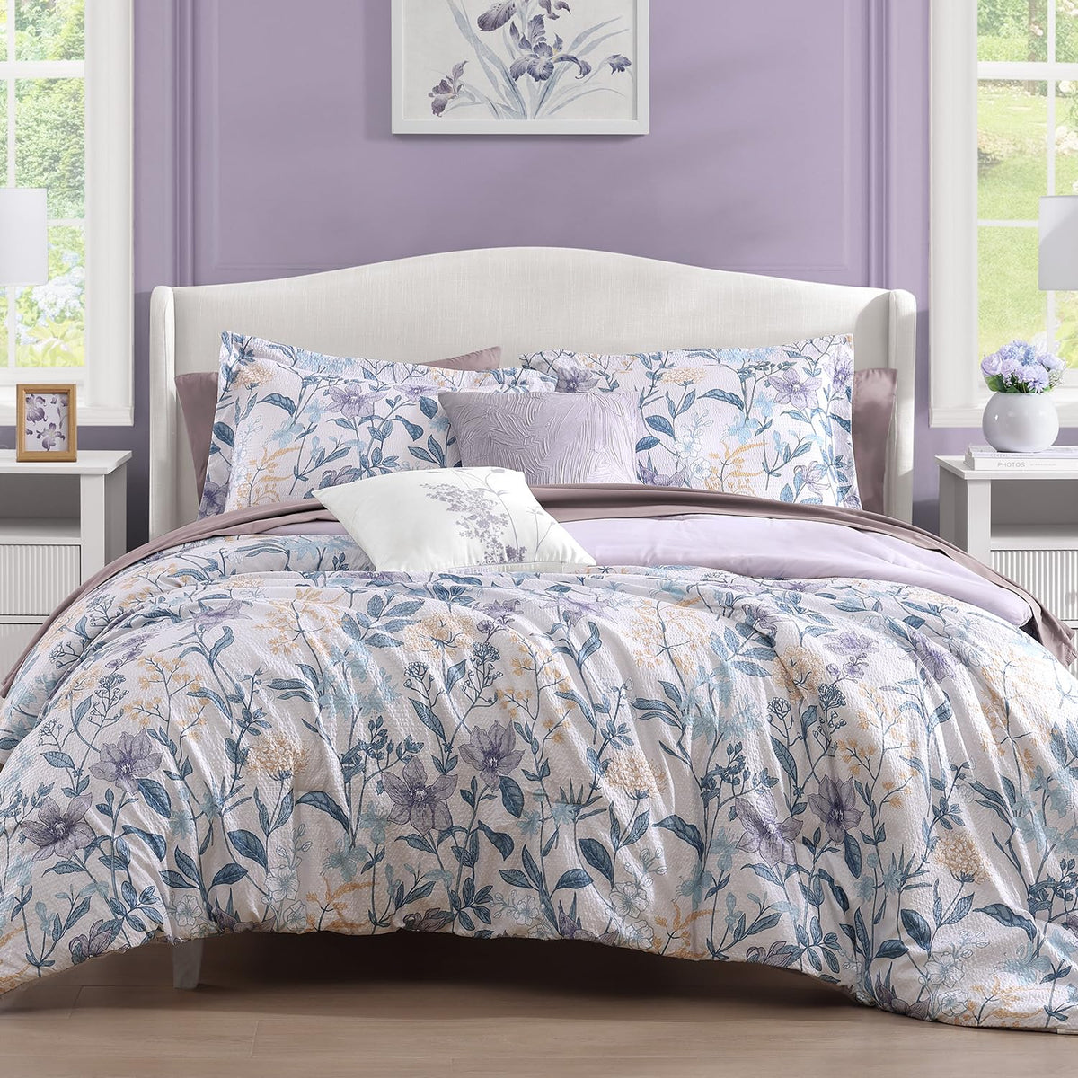 Queen Comforter Set - 7 Pieces Soft Floral Bed in a Bag Queen Bedding Sets