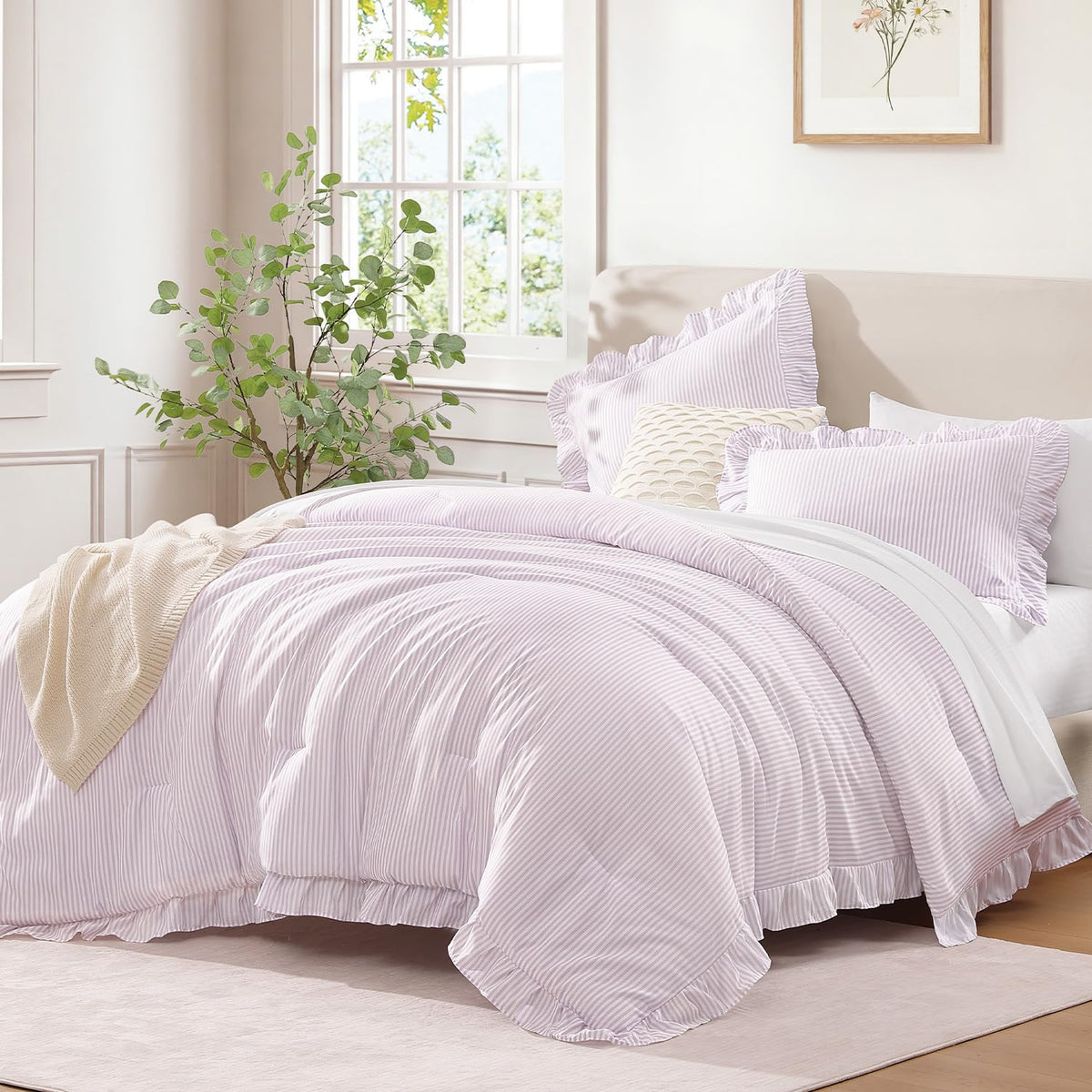 Andency Pink Ruffle Comforter Twin Size, 2 Pieces Soft Bed Set