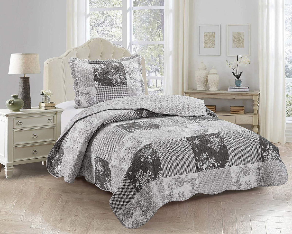 Brilliant Sunshine Rose and Sage Quilt Set, 3-Piece Bedding Sets, Traditional Patchwork Design, Washable and Reversible Bedspread, Soft Lightweight Coverlet, All-Season, Full/Queen, Light Pink Green