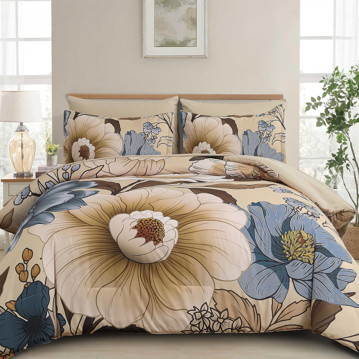 Xruibed Black Comforter Set King Size 7 Pieces Leaf Bed in a Bag Set