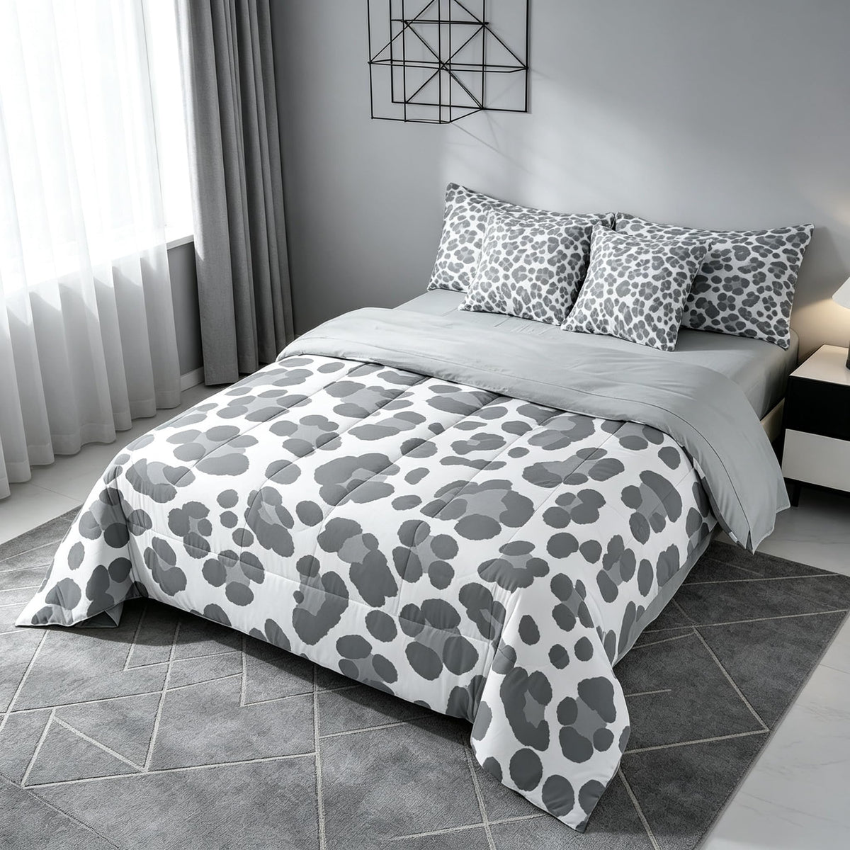 Erosebridal Leopard Print 7 Piece Bedding Set Full Cheetah Decor Comforter Set with Sheets Geometric Modern Bed in A Bag African Safari Animal Bed Sets with 2 Pillowcases, 2 Pillow Covers Lightweight