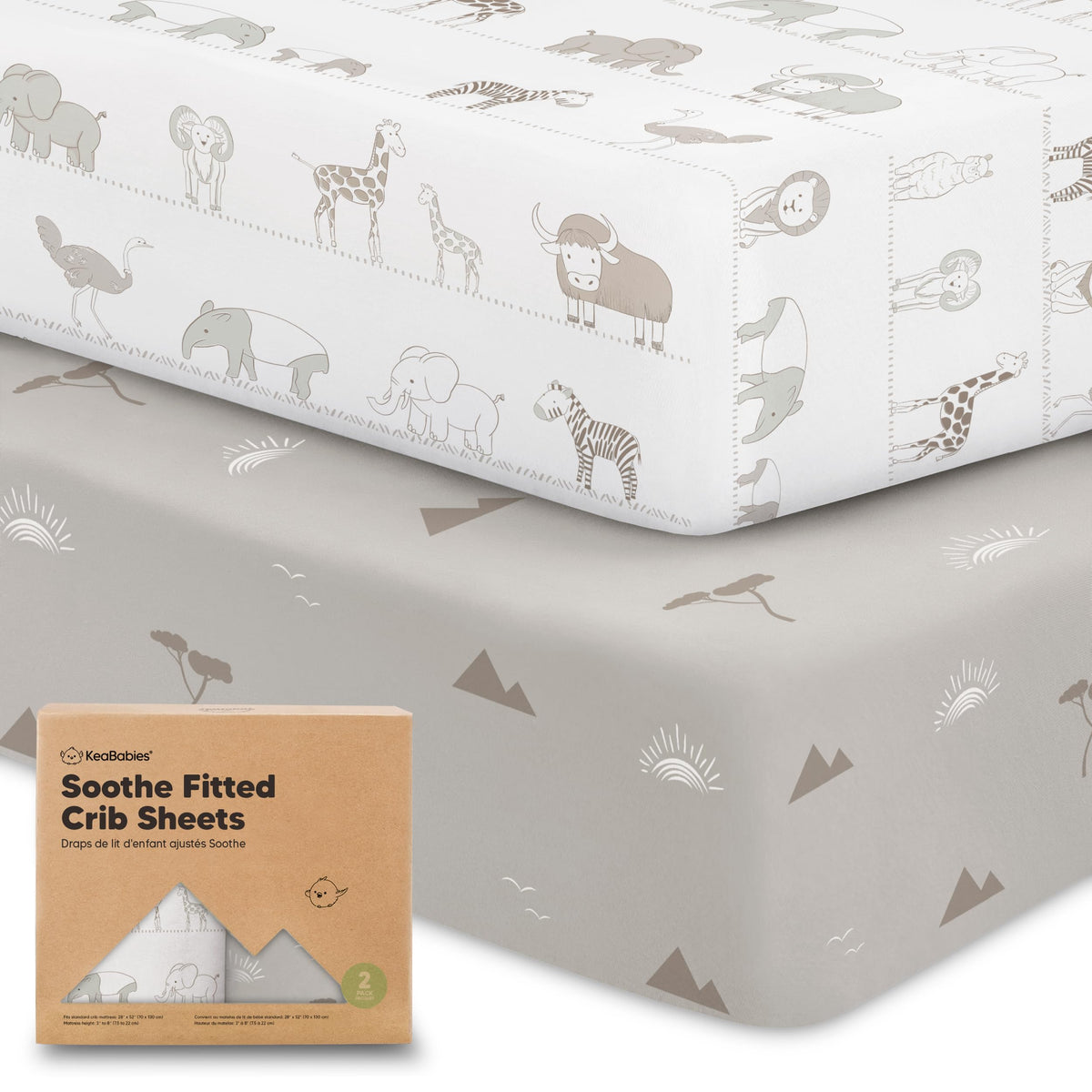 KeaBabies 2pk Organic Cotton Crib Sheets for Boys Girls 52x28, Soft White