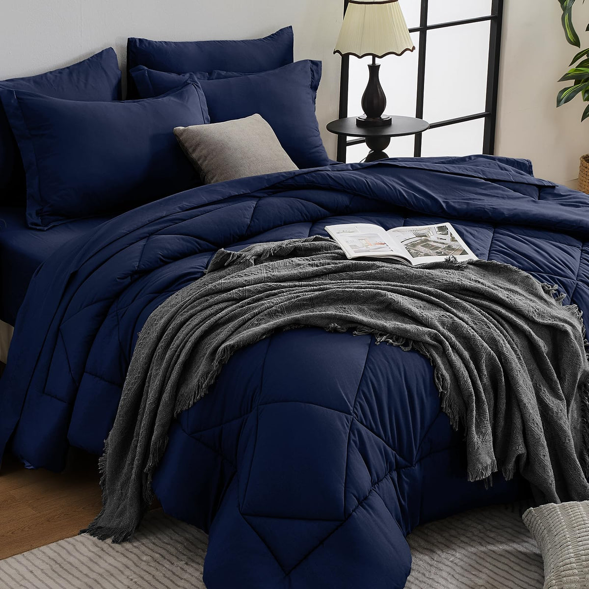 HEVUMYI 7-Piece King Comforter Set, Dark Grey Bed in a Bag