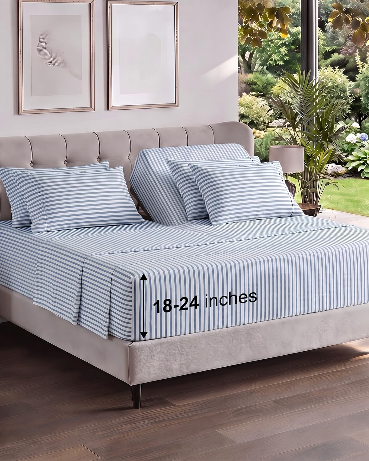 Extra Deep Queen Sheet Set - 6 Piece Breathable and Cooling Sheets - Grey