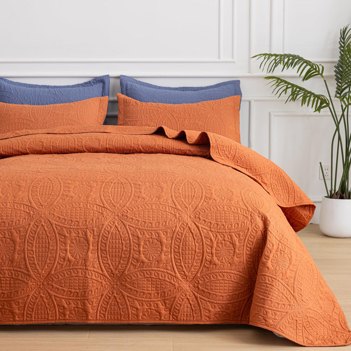SheRest Queen Quilt Bedding Set - Grayish Blue Soft Breathable Bed Quilts, Modern Style Embossed Bedspreads, Lightweight Microfiber Coverlet for All Seasons-3 Pieces (1 Quilt,2 Pillow Shams)