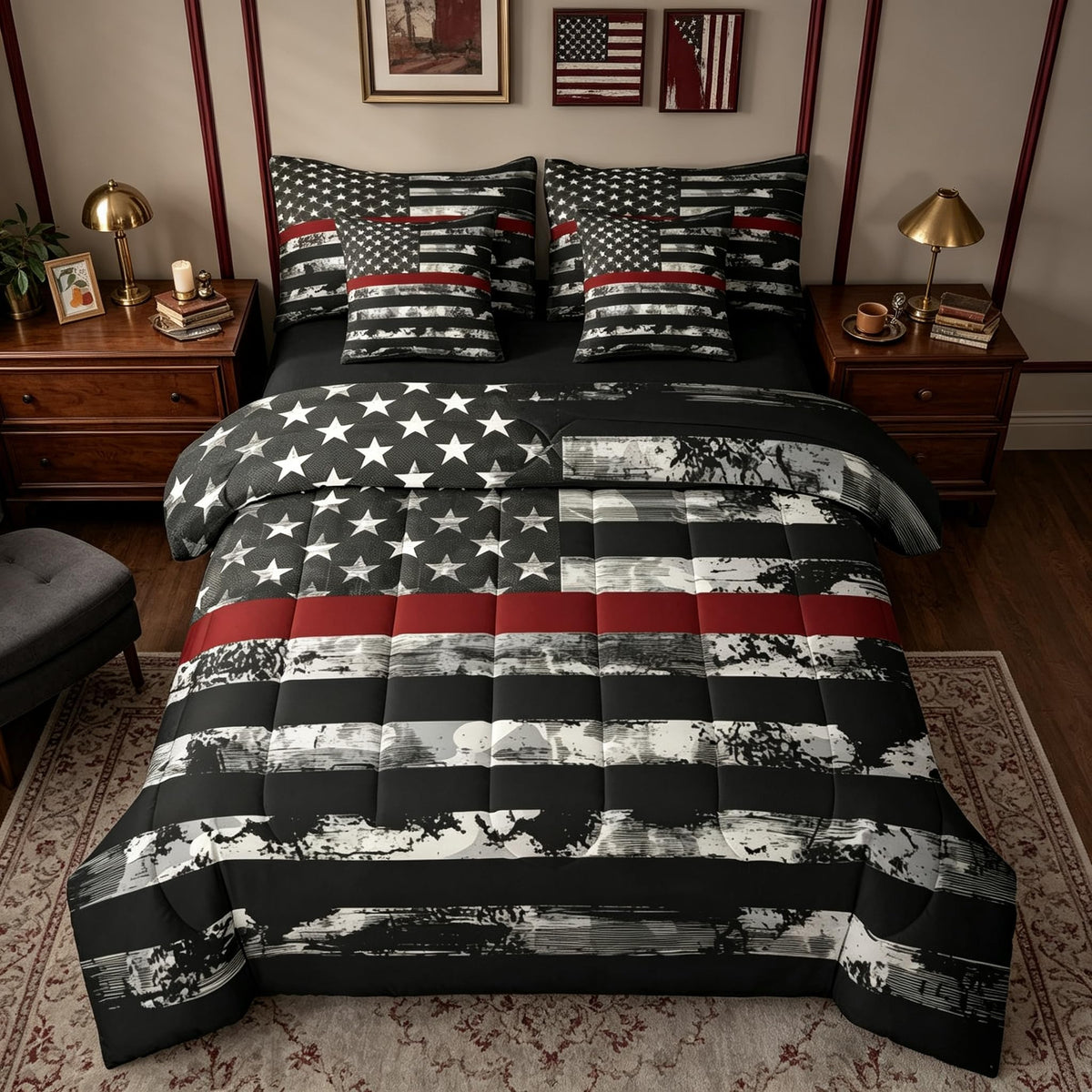 Erosebridal 7 Pcs Rustic Cow Comforter Set King Size,Western Texas Star Bed in a Bag with Flat Fitted Sheet for Cowboy Cowgirl,Cowhide Cow Print Bedding Set with Pillowcases and Cushion Cases
