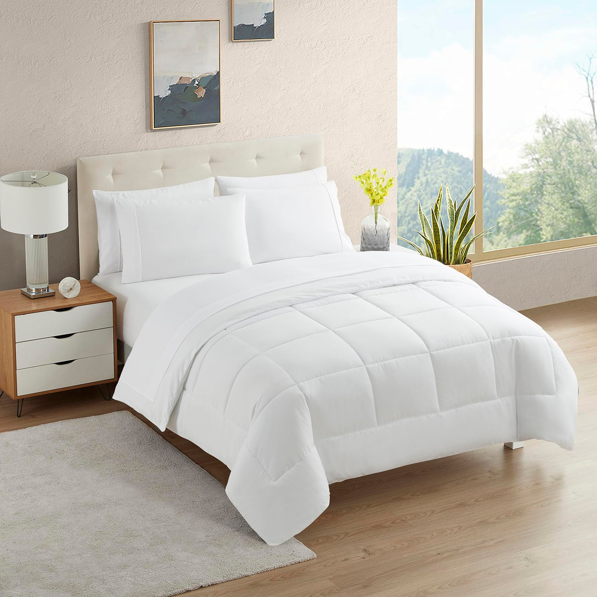 Sweet Home Collection 5 Piece Comforter Set Bag Solid Color All Season Soft Down Alternative Blanket & Luxurious Microfiber Bed Sheets, Navy, Twin