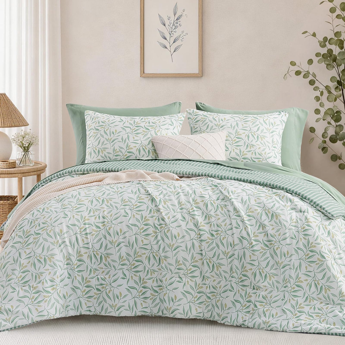 Monbix Queen Comforter Set - 7 Pieces Soft Bed in a Bag Queen Bedding Sets