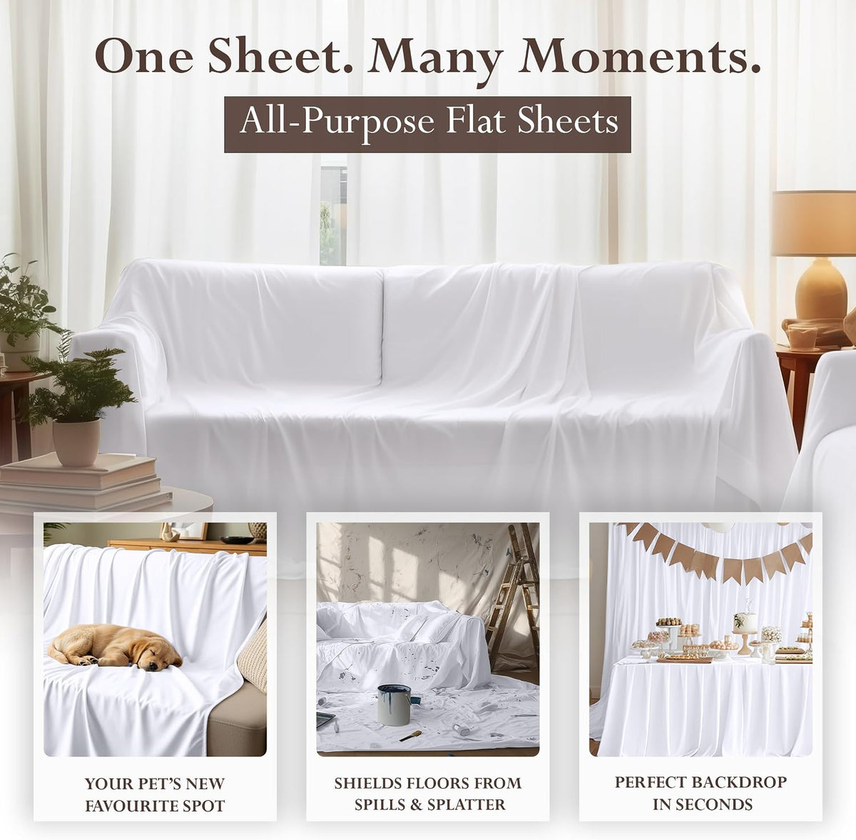 Queen Size Flat Sheet Only Pack of 6, Ultra Soft Hotel Sheets, White